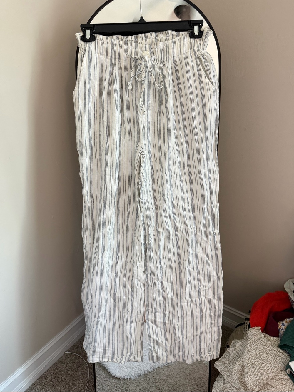 Thread & Supply White and Light Blue Striped Wide-Leg Pants